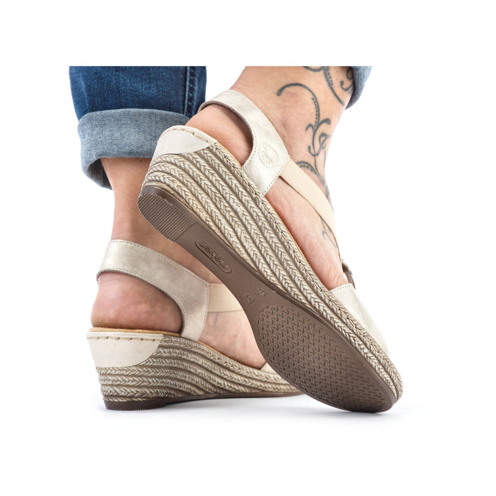 Rieker Ladies Wedge Heel Elastic Strap Sandal