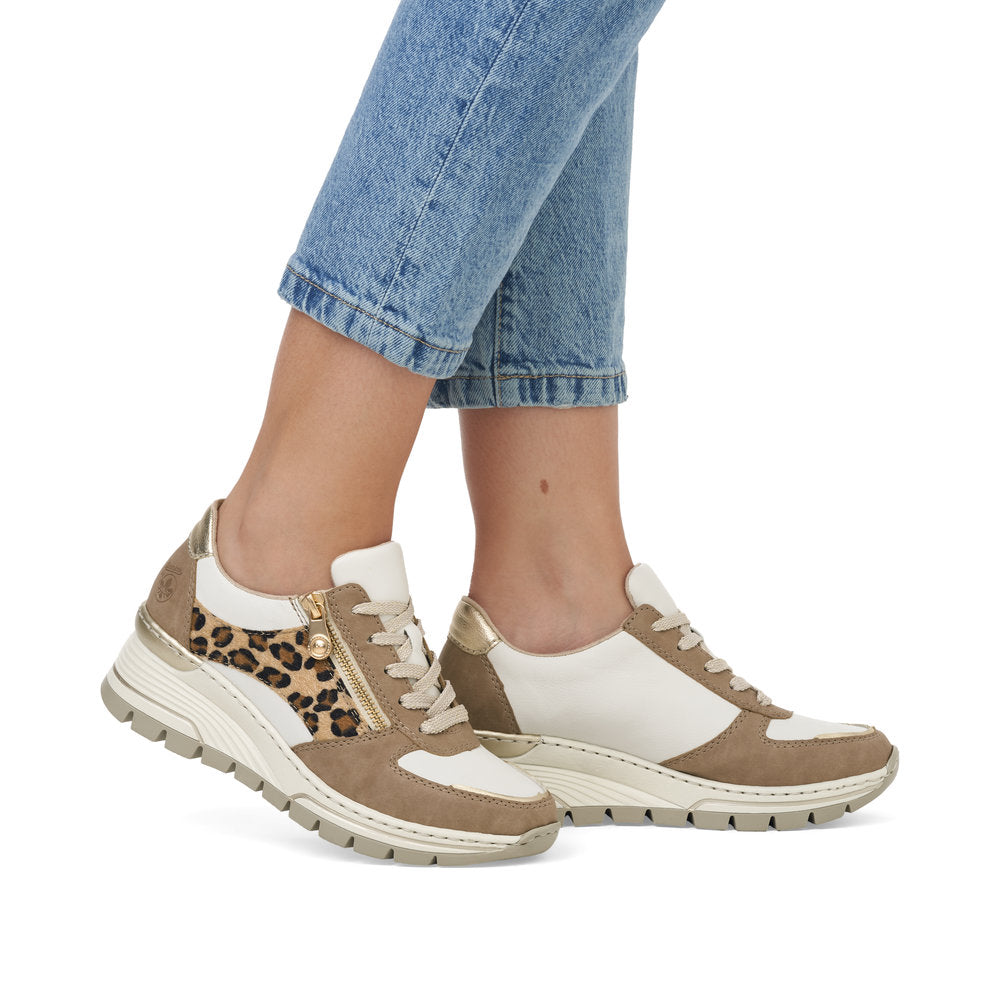 Rieker Ladies Leopard Trim Wedge Heel Sneaker