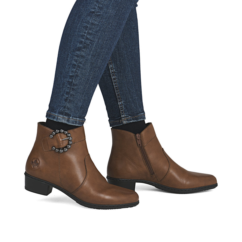 Rieker Ladies Buckle Trim Low Heel Ankle Boot