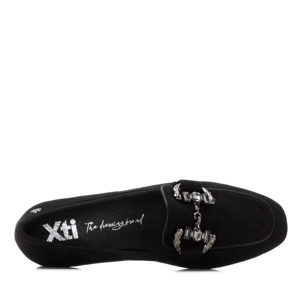 XTI Ladies Crystal Trim Micro Fibre Loafer