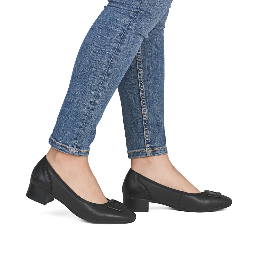 Rieker Ladies Low Heel Buckle Trim Court Shoe