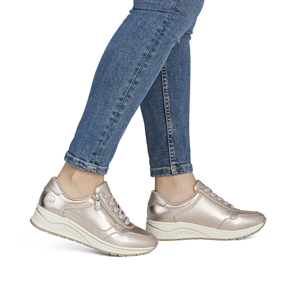 Rieker Ladies Metallic Leather Wedge Heel Sneaker