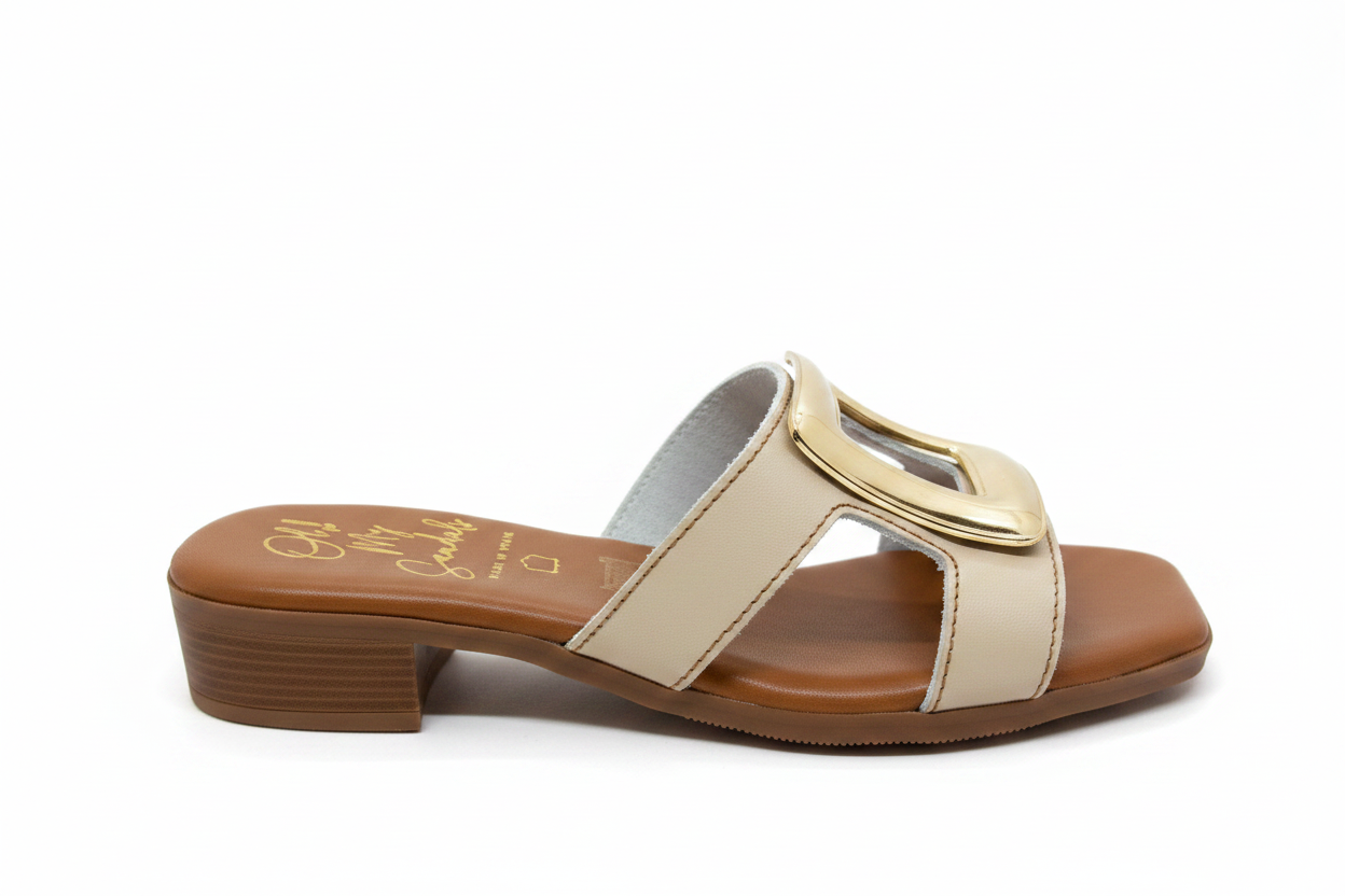 Oh! My Sandals Metallic Trim Backless Sandal