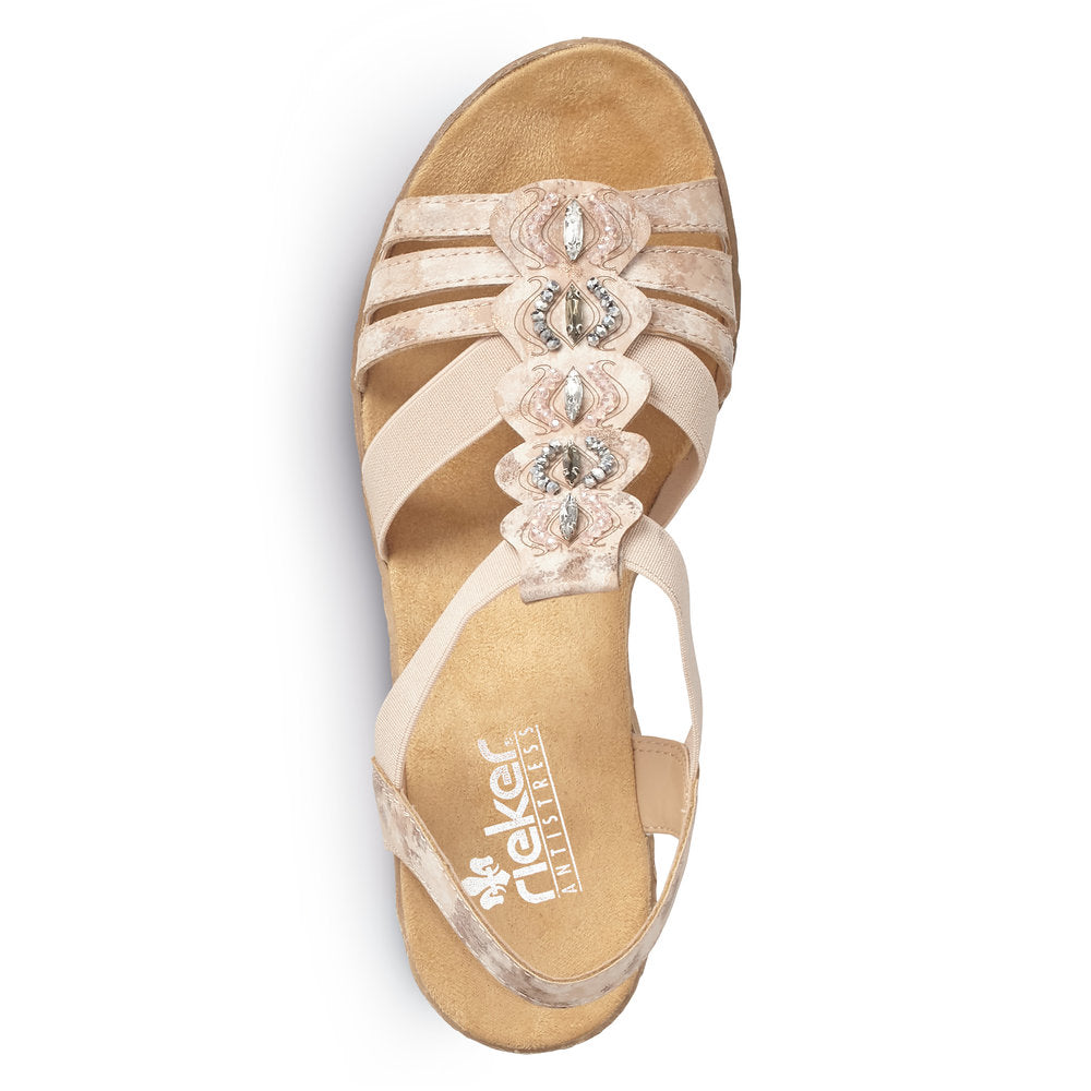 Rieker Ladies Wedge Heel Elastic Strap Sandal