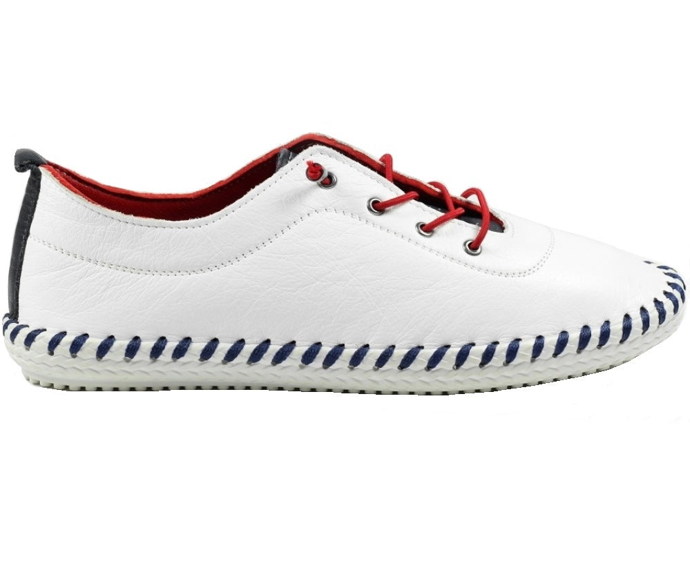 Lunar Sandown Ladies Elastic Lace Leather Casual