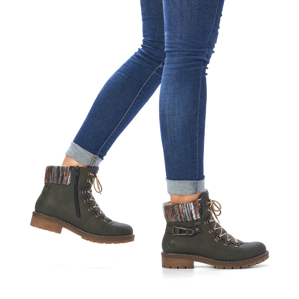 Rieker Ladies Knitted Cuff Chunkly Ankle Boot