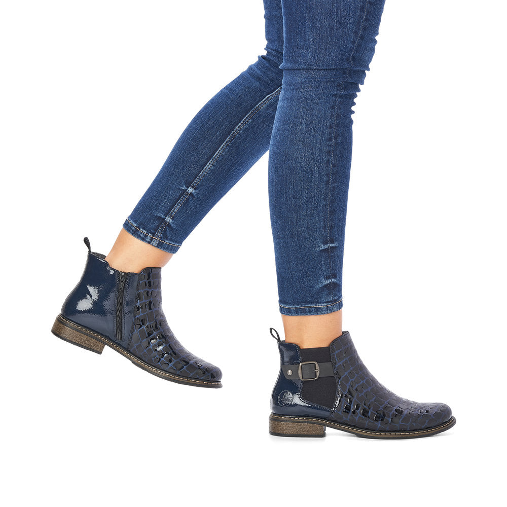 Rieker Ladies Croco Print Elastic Sided Ankle Boot