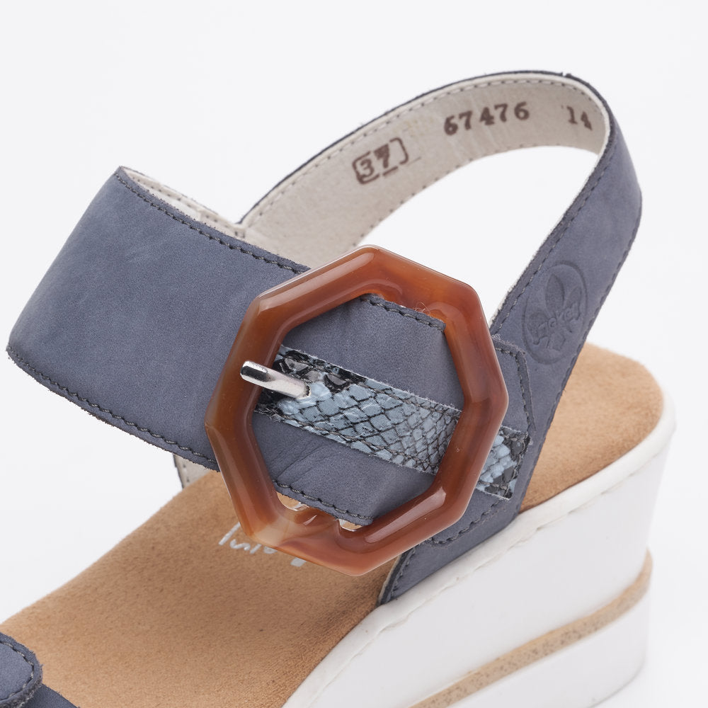 Rieker Ladies Buckle Trim Adjustable Wedge Sandal