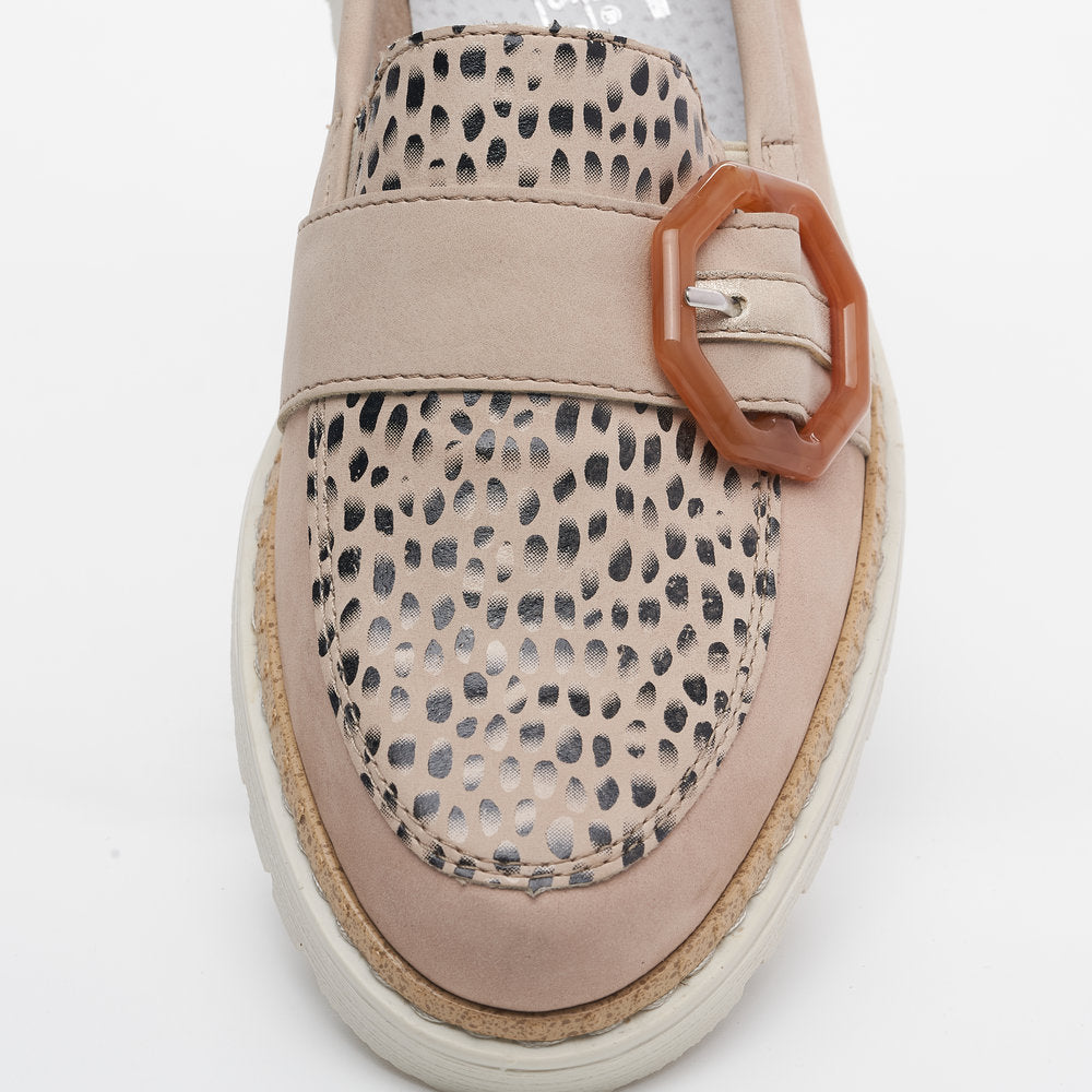 Rieker Ladies Buckle Trim Nubuck Loafer