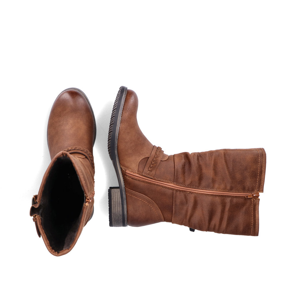 Rieker Ladies Mid Calf Length Low Heel Boot With Buckle Trim