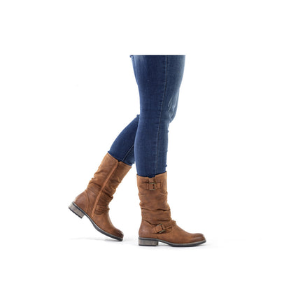 Rieker Ladies Mid Calf Length Low Heel Boot With Buckle Trim