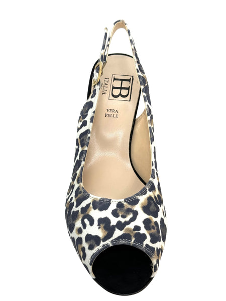 HB Italia Ladies Leopard Print Peep Toe Sling Back