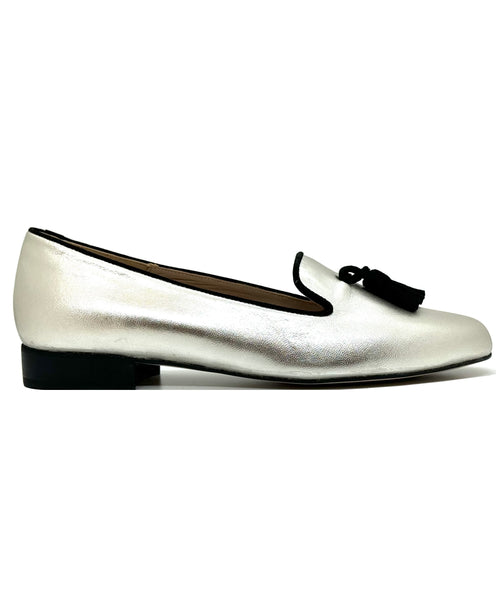 HB Shoes Clover Silver Metallic Tassle Flat Shoe