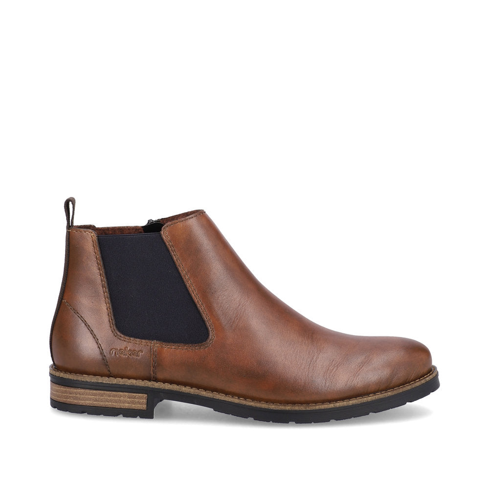 Botas Chelsea Para Hombre Rieker F4662 - Piel Granate, Forro De Lana, Suela Antideslizante Y Cremallera Lateral