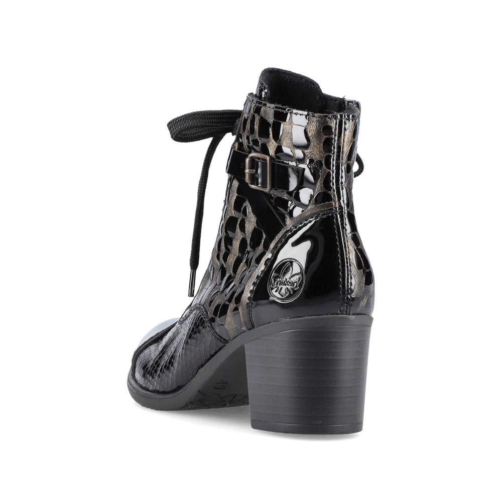 Rieker Ladies Patent Block Heel Ankle Boot