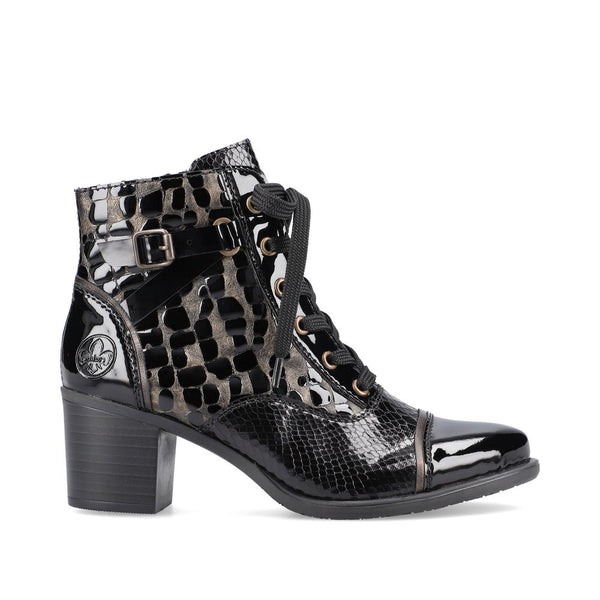 Rieker Ladies Patent Block Heel Ankle Boot