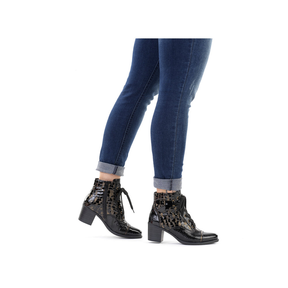 Rieker Ladies Patent Block Heel Ankle Boot