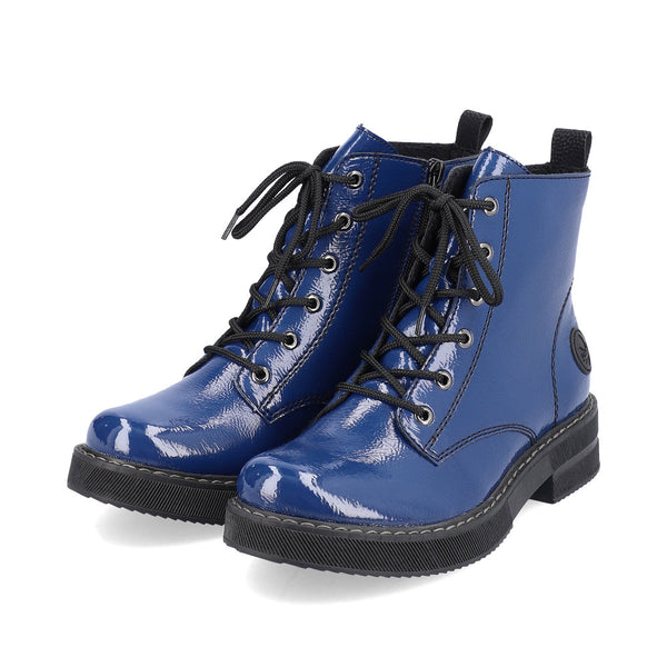 Rieker Ladies Chunky Sole Lace Up Patent Boot