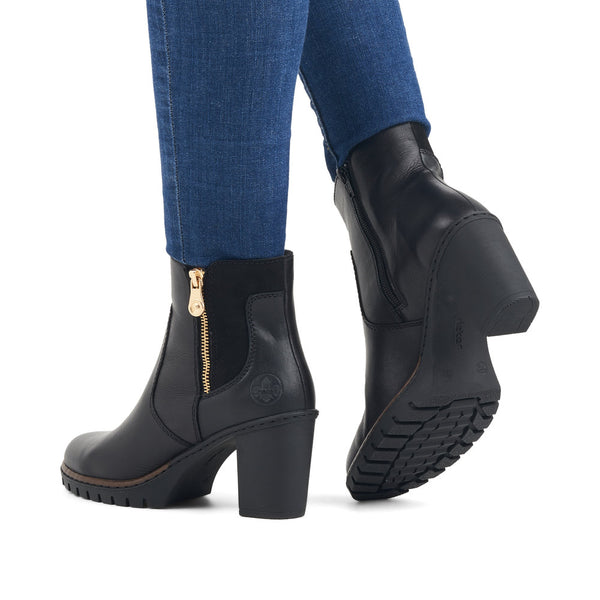 Rieker Ladies Mid Heel Zip Feature Ankle Boot