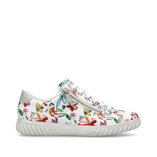 Rieker Ladies Zip Sided Multi Print Lace Sneaker