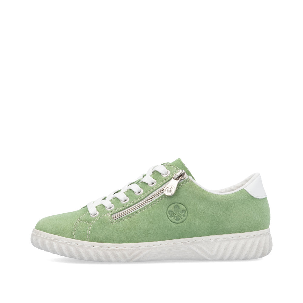 Rieker Ladies Zip Side Lace Up Suede Sneaker