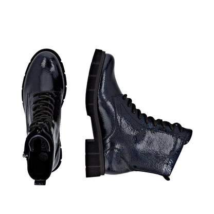 Remonte Ladies Chunky Sole Crinkle Patent Feature Lace Boot