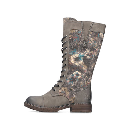 Rieker Ladies Long Lace Up Pattered Tex Boot