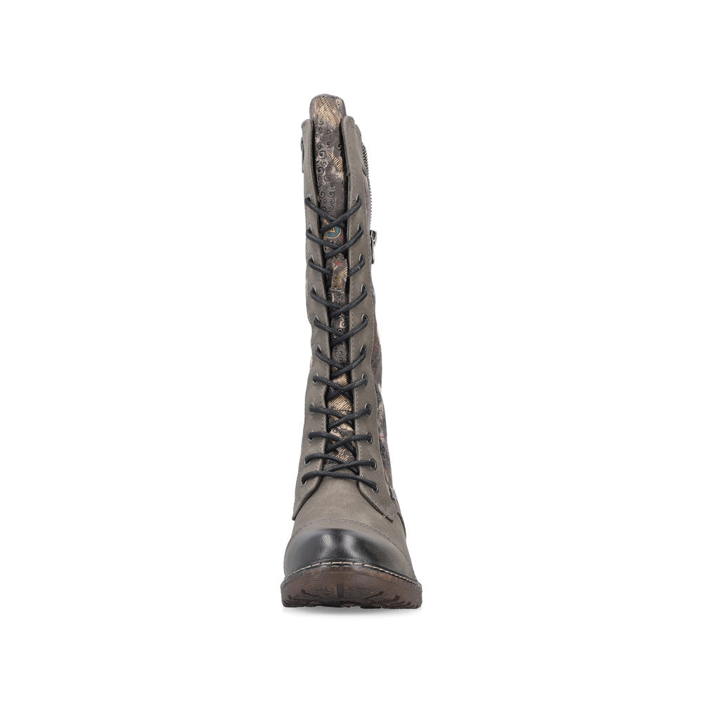 Rieker Ladies Long Lace Up Pattered Tex Boot