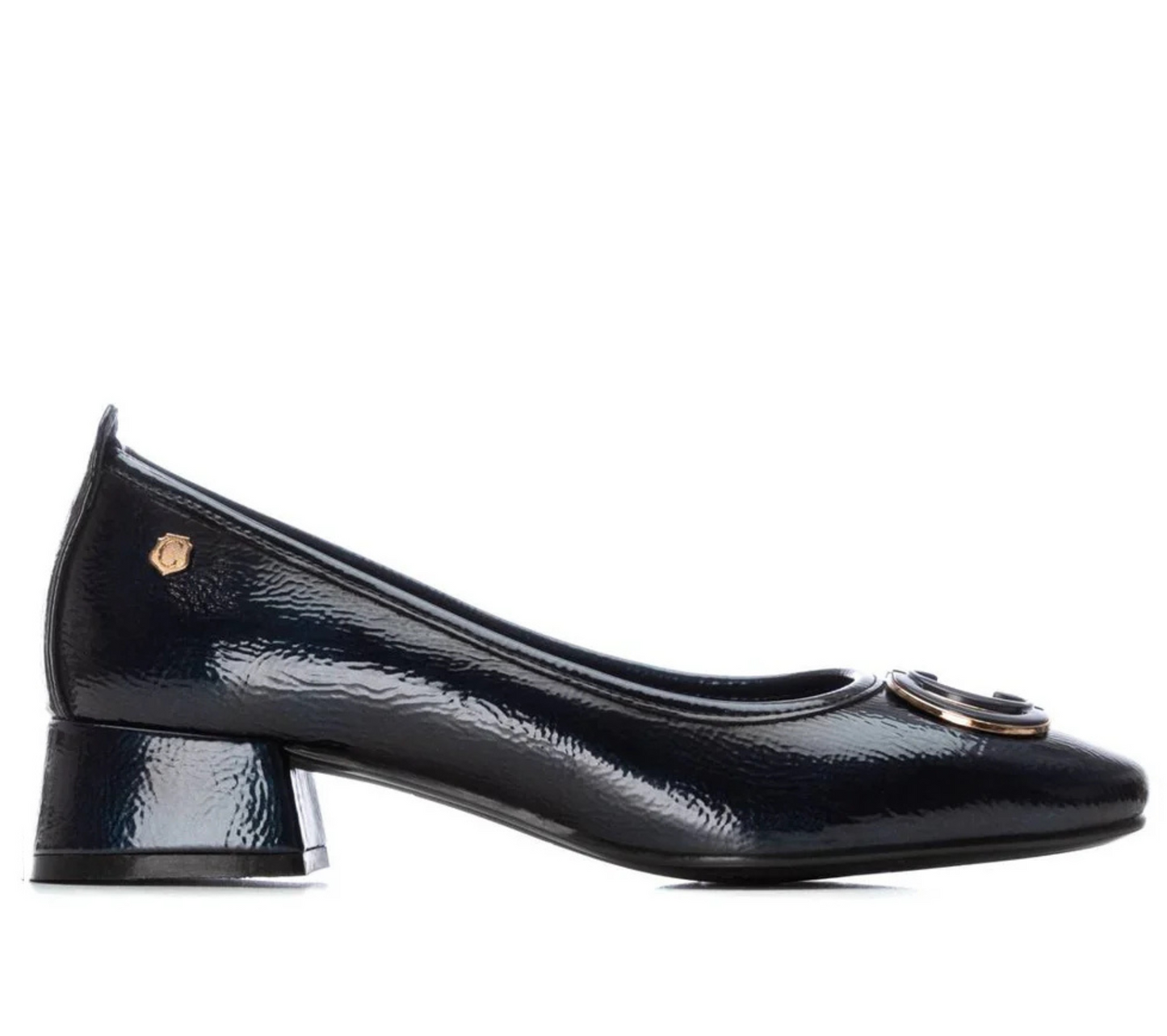 Carmela Ladies Crinkle Patent Block Heel Pump