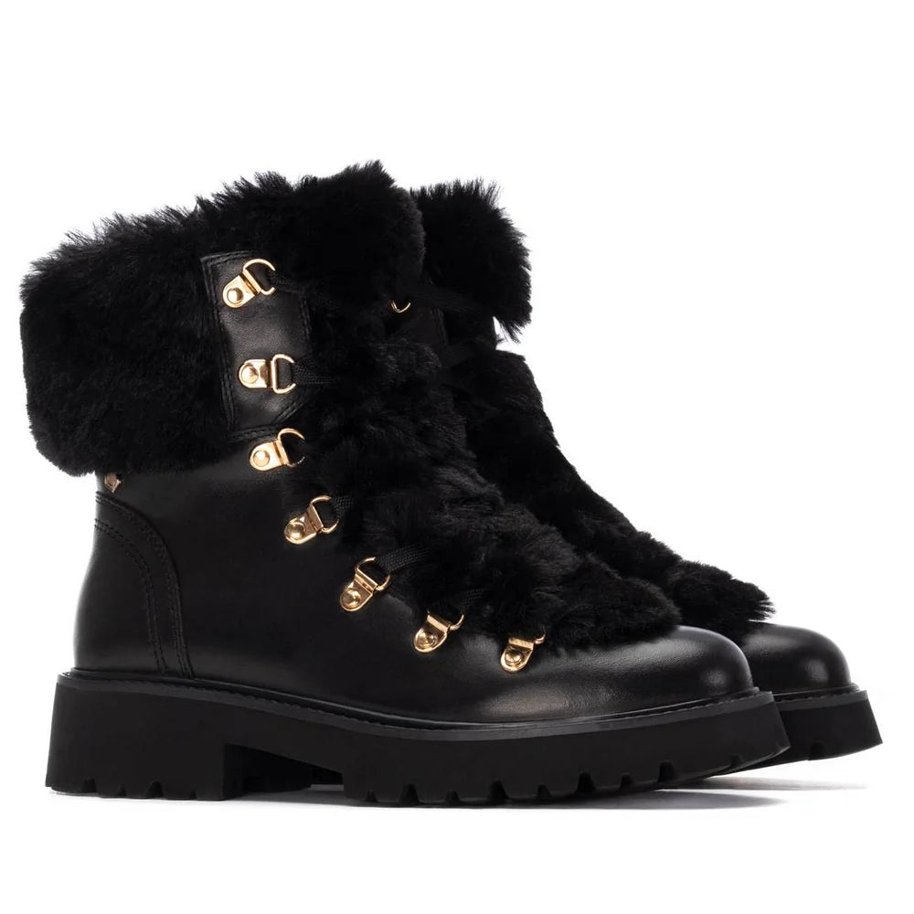 Carmela Ladies Fur Trim Chunky Ankle Boot