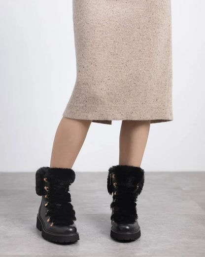 Carmela Ladies Fur Trim Chunky Ankle Boot