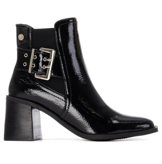 XTI Ladies Crinkle Patent Block Heel Ankle Boot