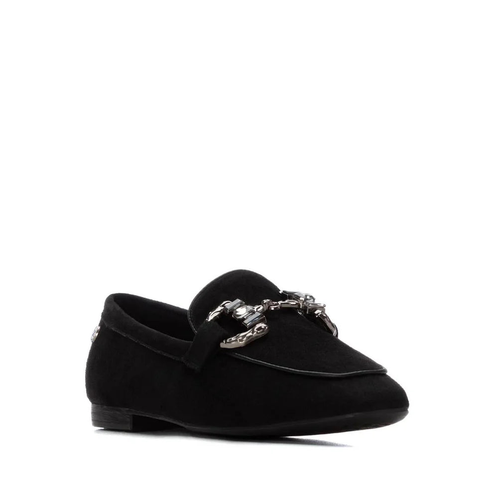 XTI Ladies Crystal Trim Micro Fibre Loafer