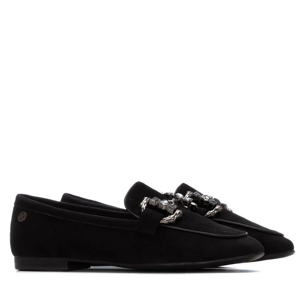 XTI Ladies Crystal Trim Micro Fibre Loafer
