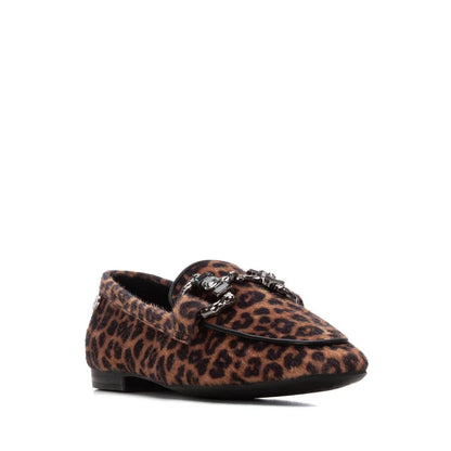 XTI ladies Crystal Trim Faux Leopard Loafer