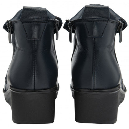 Lotus Cordelia Ladies Super Soft Wedge Heel Navy Ankle Boot