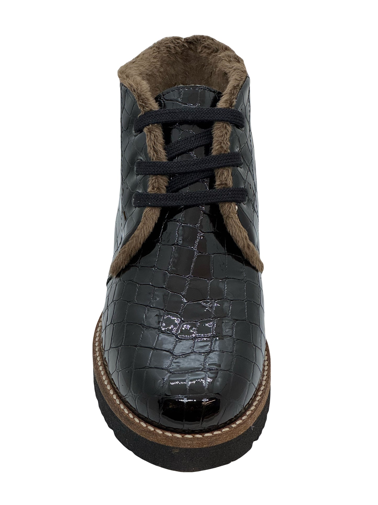 Pitillos Ladies Croco Teddy Lining Lace Up Ankle Boot