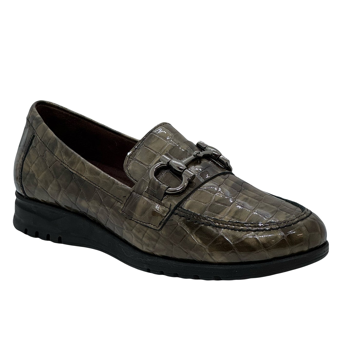 Pitillos Ladies Croco Print Snaffle Trim Loafer