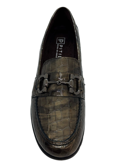 Pitillos Ladies Croco Print Snaffle Trim Loafer
