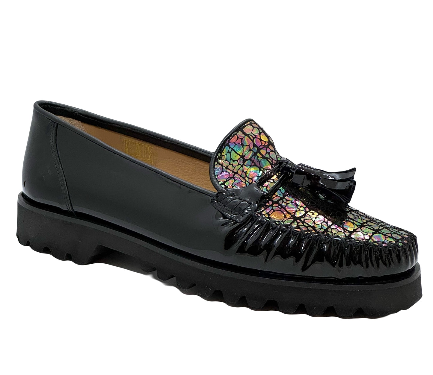 HB Shoes Ladies Croco Vamp Patent Loafer