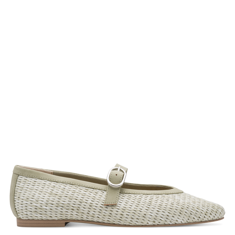 Marco Tozzi Raffia Mary Jane Flat Pump - Moss Green
