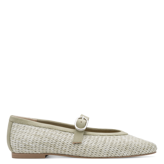 Marco Tozzi Raffia Mary Jane Flat Pump - Moss Green