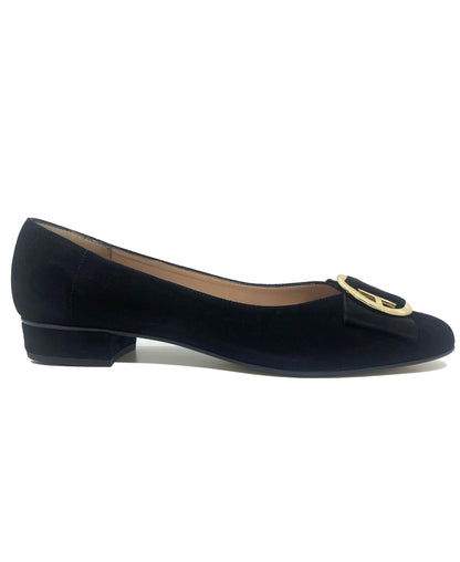 June Low Heel Pump Shoe with Gold Buckle Detail