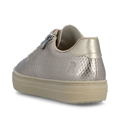 Rieker Ladies Pearlized Leather Zip Side Lace Up Sneaker