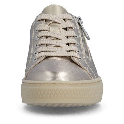 Rieker Ladies Pearlized Leather Zip Side Lace Up Sneaker