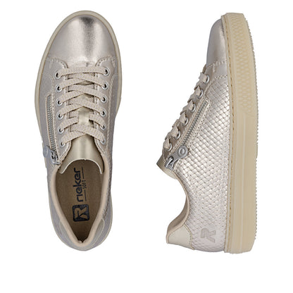 Rieker Ladies Pearlized Leather Zip Side Lace Up Sneaker