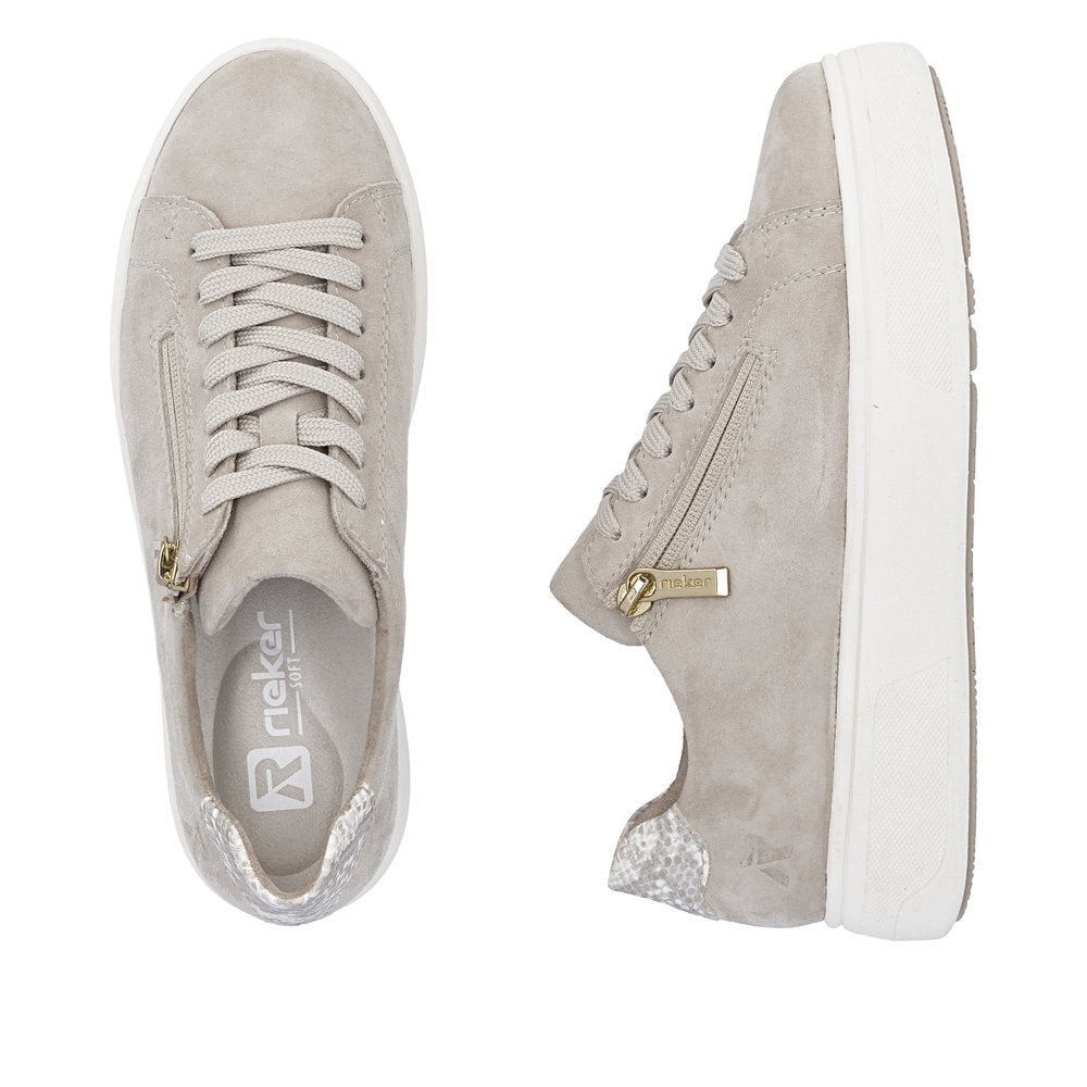 Rieker Ladies Reptile Print Zip Side Lace Up Sneaker