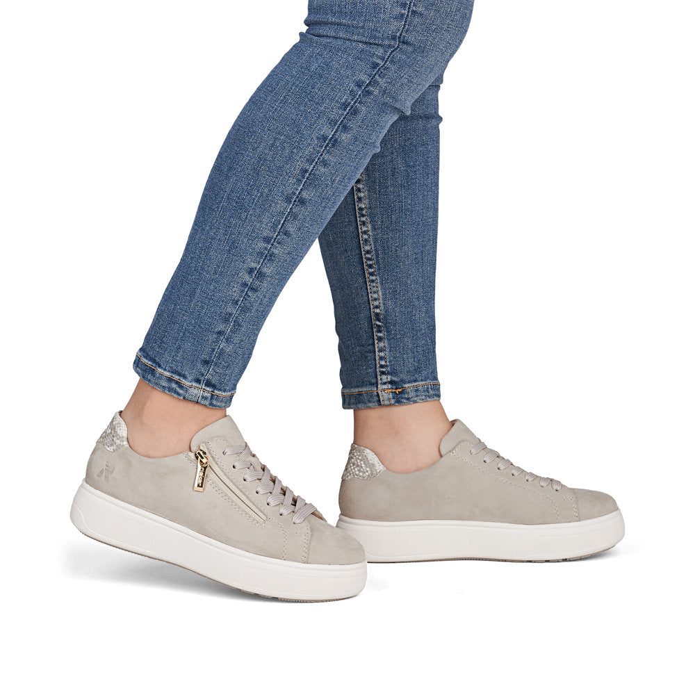 Rieker Ladies Reptile Print Zip Side Lace Up Sneaker