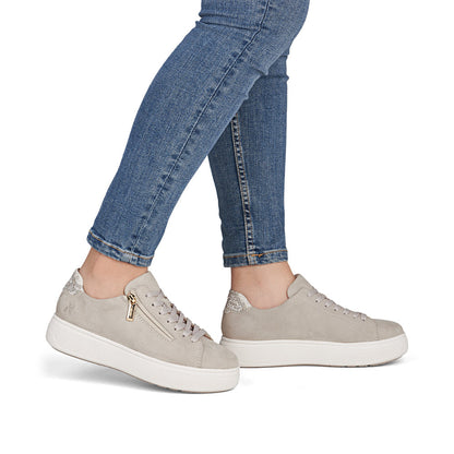 Rieker Ladies Reptile Print Zip Side Lace Up Sneaker