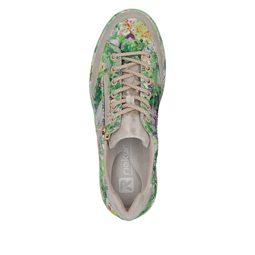 Rieker Ladies Floral Print Feature Sole Lace Sneaker